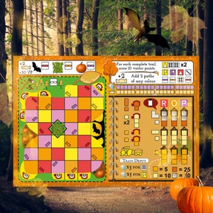 Herbstliche Spuktakel | Waldspuren Eventkarte | Puzzle-, Strategie-, Roll-and-Wrap-Brettspiel | Drucken und spielen zu Hause.