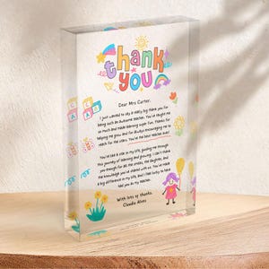Personalisierter Lehrer Name Danke Dicke kundenspezifische Acrylbildung freistehende Plakette, Abschiedsgeschenk, Geschenk am Ende des Begriffs