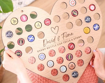 Coleccionista de tapas de cerveza con forma de corazón personalizado, vitrina para tapas de cerveza, coleccionista de tapas de botellas, regalos de San Valentín, arte mural con tapas de cerveza