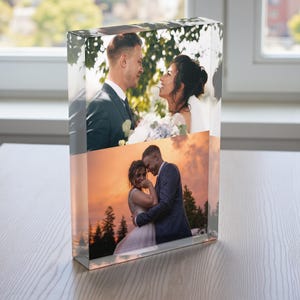 Personalised 2 Photo Print Thick Customized Acrylic Bestie Freestanding Plaque with Any Photo, Birthday Custom Present, Wedding Gift, Family