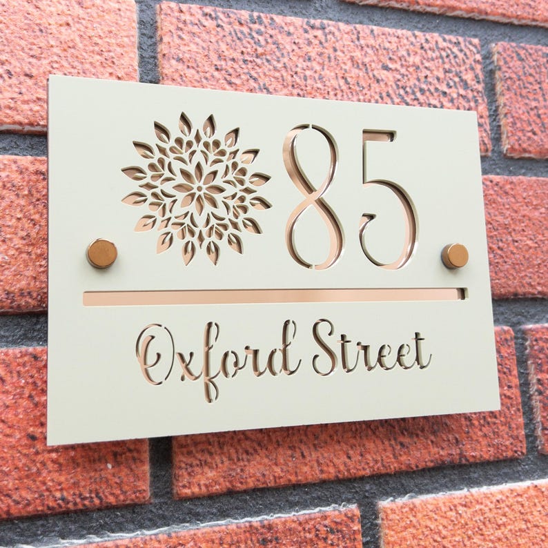 Personalised House Sign Mirror Back Mandala Design With Standoff Plaque ...