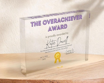 Premio divertido personalizado para empleados, placa independiente de acrílico personalizada gruesa, regalo de agradecimiento, premio corporativo, trofeo de reconocimiento laboral.