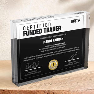 Personalised Funded Prop Trader Award Thick Customized Acrylic Plaque with Any Certificate | Trading Success Gift | Prop Firm Challenge Win
