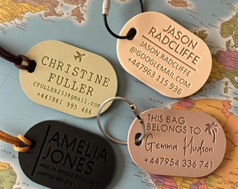 Personalised Luggage Tag | Custom Engraved Travel Tag with Name | Suitcase ID Tag | Baggage Tag, School Tag, Travel Accessory, Bag Tag DES4b