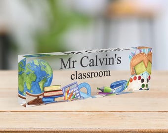 CUSTOM Teacher Name Desk Plate, Personalised Name Sign Plaque for Office Decor, Clear Acrylic Block, Coworker New Job Secret Santa Gift 6