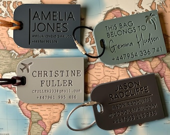 Personalised Luggage Tag | Custom Engraved Travel Tag with Name | Suitcase ID Tag | Baggage Tag, School Tag, Travel Accessory, Bag Tag DES3b