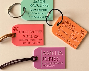 Personalised Luggage Tag | Custom Engraved Travel Tag with Name | Suitcase ID Tag | Baggage Tag School Tag, Travel Accessory, Bag Tag DES3P