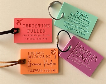Personalised Luggage Tag | Custom Engraved Travel Tag with Name | Suitcase ID Tag | Baggage Tag School Tag, Travel Accessory, Bag Tag DES1P