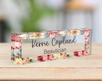 CUSTOM Name Desk Plate, Personalised Name Sign Plaque for Office Decor, Clear Acrylic Block, Coworker Teacher New Job PHD Secret Santa Gift