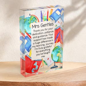 Personalisierter Lehrername Danke Geschenk Dicke kundenspezifische freistehende Acrylplakette, Ende des Begriffs, Schulabgänger, kundenspezifischer Lehrer vorhanden