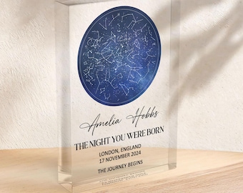 Personalised Star Map Acrylic Block | Custom Night Sky Gift, Wedding Anniversary Baby Memorial Keepsake, Star Chart, The Night You Were Born