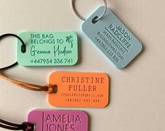 Étiquette à bagage personnalisée | Étiquette de voyage personnalisée gravée avec nom | Étiquette d'identification de valise | Étiquette à bagage, étiquette d'école, accessoire de voyage, étiquette de sac DES4P