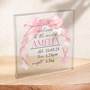 Personalised New Baby Plaque Photo Custom Acrylic, Keepsake Gift, Token Gift, Baby Birth Time Date Weight Boy Girl Stats