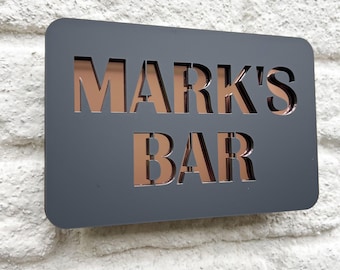 Custom Acrylic Home Bar Sign Personalised Mirror & Matt Layered Plaque for Bar Decor, Man Cave Sign, Games Room Sign, Custom Text Wall Sign