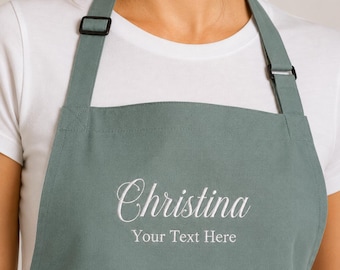 Gepersonaliseerde schort met naam | Op maat geborduurd uniseks schort | Koken en bakken keukenschort | Verstelbare schort | Cadeau voor moeder, haar chef-kok