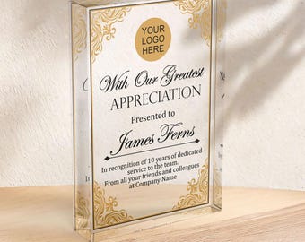 Premio personalizado para empleados con logotipo, placa acrílica gruesa personalizada independiente, regalo de agradecimiento, premio corporativo de reconocimiento, trofeo de trabajo 2