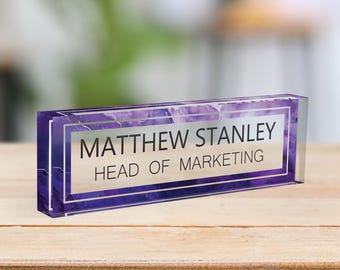 CUSTOM Name Desk Plate, Personalised Name Sign Plaque for Office Decor, Clear Acrylic Block, Coworker Teacher New Job PHD Secret Santa Gift