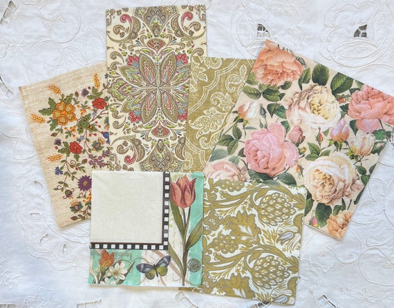 Set of 6 Gold-toned Paper Napkins for Collage, Mixed Media, Decoupage