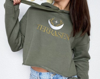 Terrasen Embroidered Cropped Hoodie - Throne of Glass - Officially Licensed