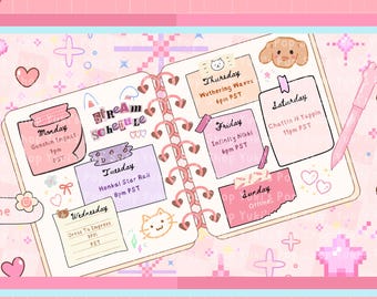 Kawaii Pink Twitch Stream Template | Bearbeitbarer Wochenplaner für Vtuber, Streamer & YouTube | Pastell Canva Vorlage