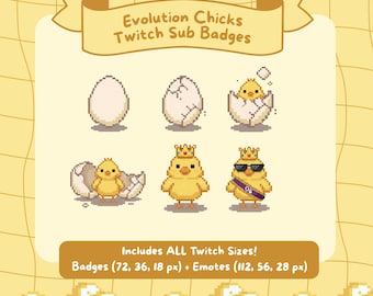 Twitch Sub Badges Pixel Chick Evolution Cute Subscriber Badge Set Tiered Sub Bit Badges for Twitch Discord