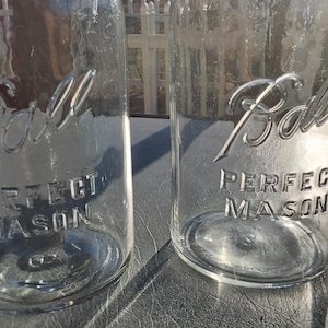 Vintage / Antique 3 Clear Ball Perfect Mason Jars Half Gallon Size with 2 Zinc Lids