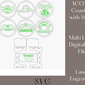 SVG 6 ACOTAR Podkładki, Książka, Dekoracja półki, Cięcie laserowe, Dwór cierni i róż, Romantasy, Fantazja, Plik do cięcia, Cricut, Glowforge, LightBurn