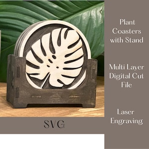 SVG 6 Porta-copos de plantas, plantas, decoração, corte a laser, decoração de plantas, plantas do amor, Monstera, mais plantas, arquivo de corte, Cricut, Glowforge, Light Burn