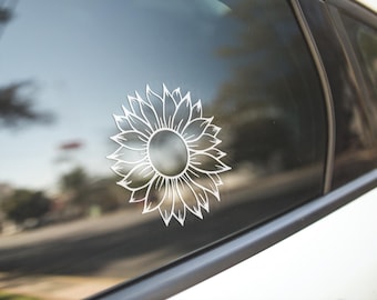 Pegatina de girasol estilo boho: Adhesivo de vinilo impermeable para portátil, coche, botella de agua.