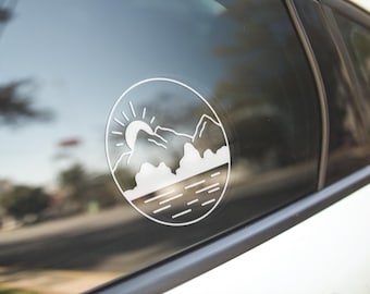 Mountain Lake Car Decal: Nature Hiking Vinyl Sticker