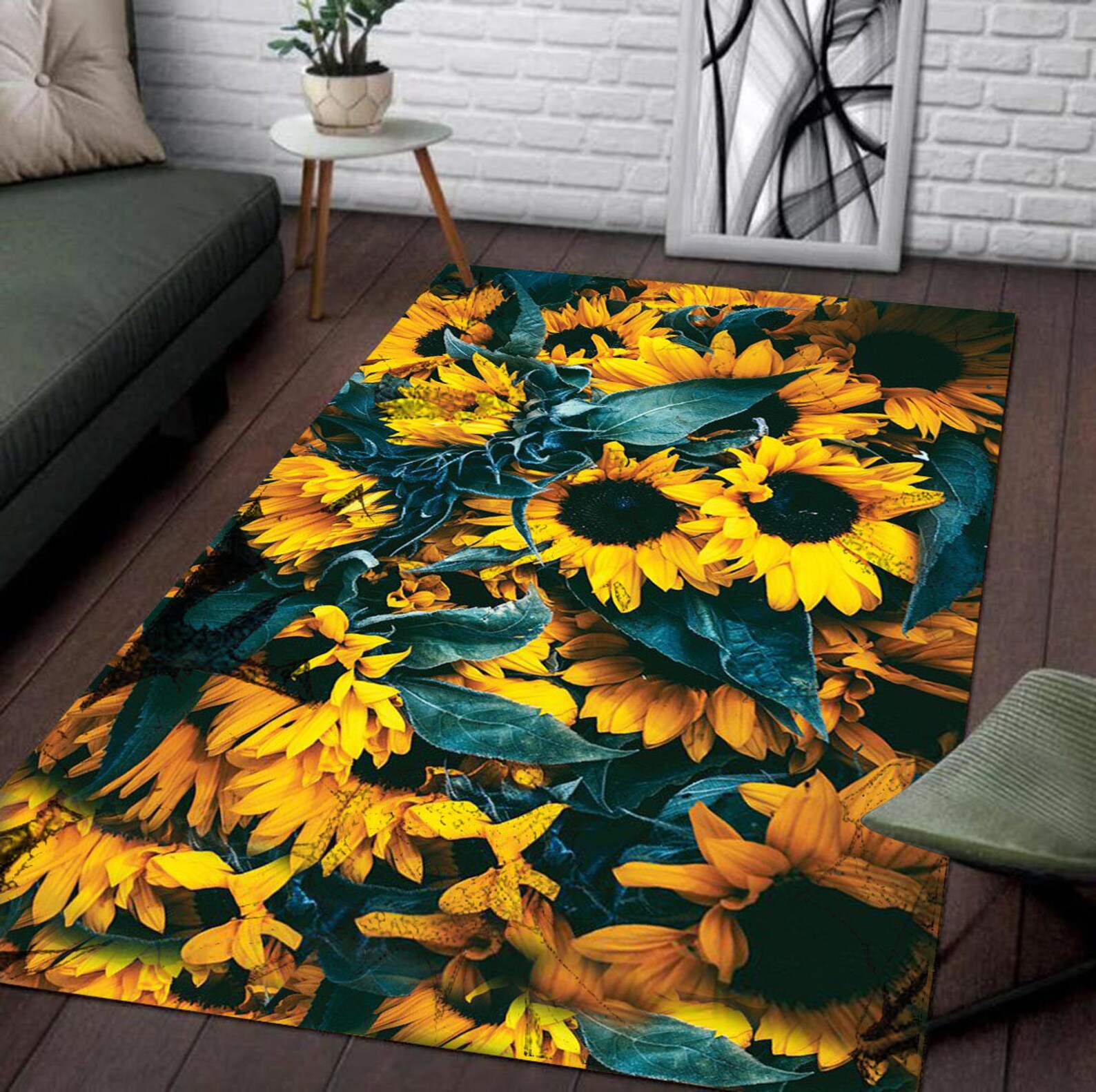 Simple Sunflower Rectangle Rug Sunflower Rug Decorative | Etsy