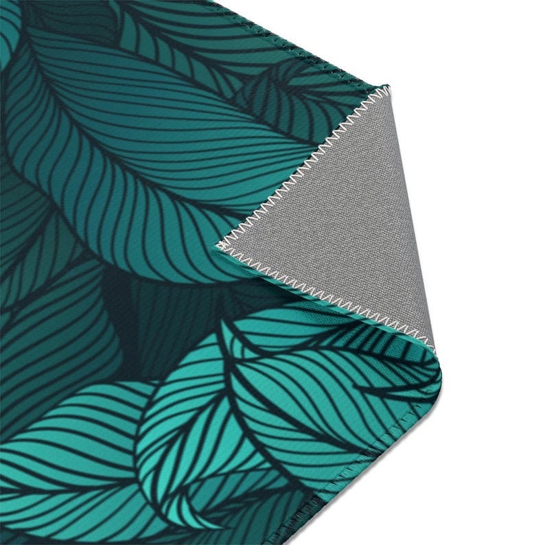 Alfombra de área negra y azulada alfombra de área de hoja de | Etsy