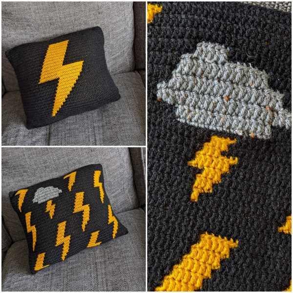 Lightning Strikes Twice Overlay Mosaic Crochet PATTERN ONLY for cushion cover, rug or baby blanket / afghan / throw