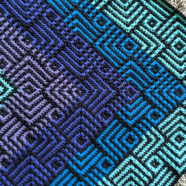 Overlay mozaïek haakpatroon: vierkanten deken of kussen (pdf-patroon)