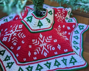 Christmas Tree Skirt Overlay Mosaic Crochet Snowflake design PATTERN ONLY tree collar