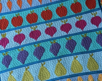 Harvest Fruit & Vegetable Overlay Mosaic Crochet PATTERN ONLY for baby blanket / afghan / throw / cushion / gift