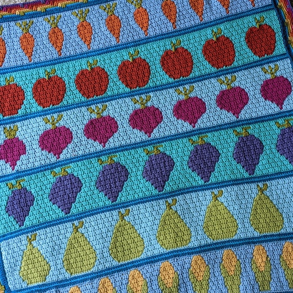 Harvest Fruit & Vegetable Overlay Mosaic Crochet PATTERN ONLY for baby blanket / afghan / throw / cushion / gift