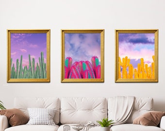 Cactus Wall Art, Colorful Wall Art, Cactus Prints, Set of Three, Digital Download
