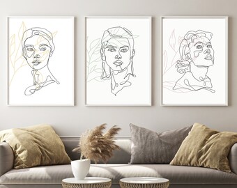 Faces and Flower Print Trio, Wall Art, Minimal Wall Art, Set of Three