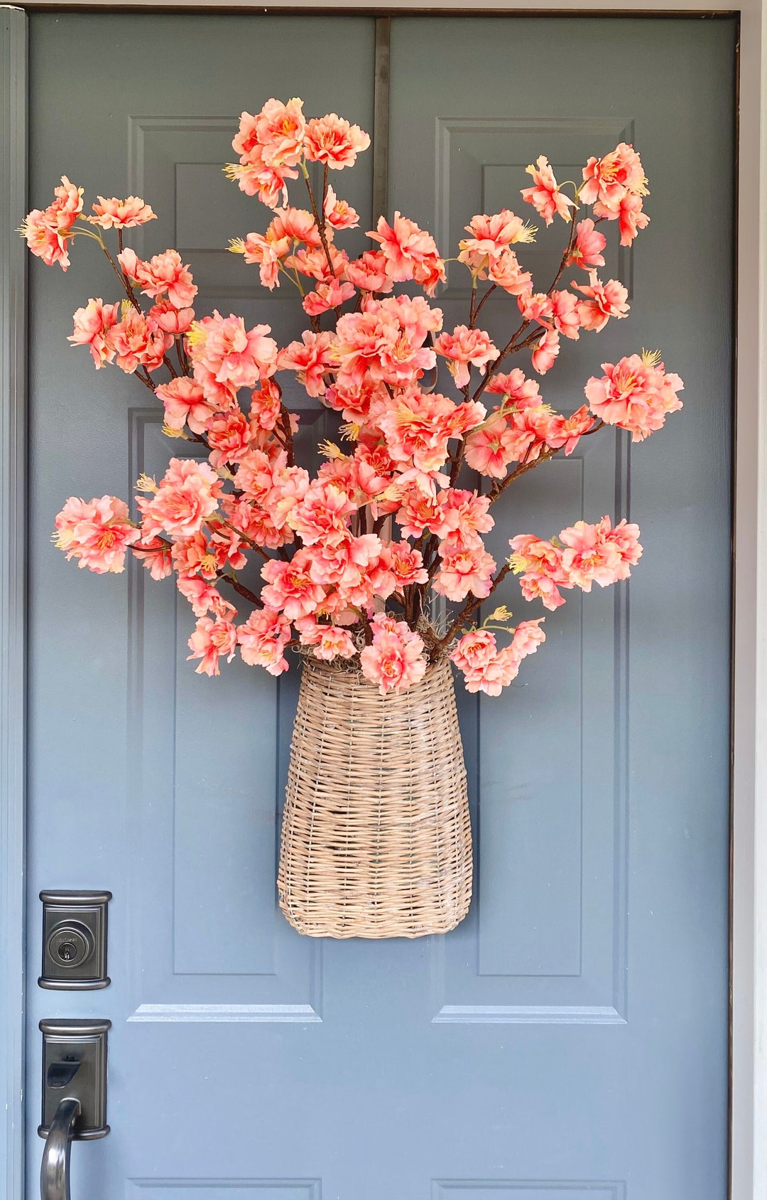 Cherry Blossom Hanging Basket Front Door Basket Spring Etsy