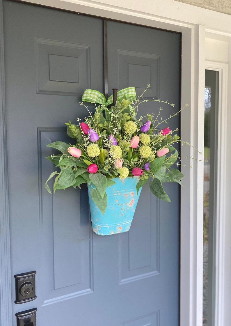Spring Hanging Basket Tulip Basket Front Door Decor Etsy