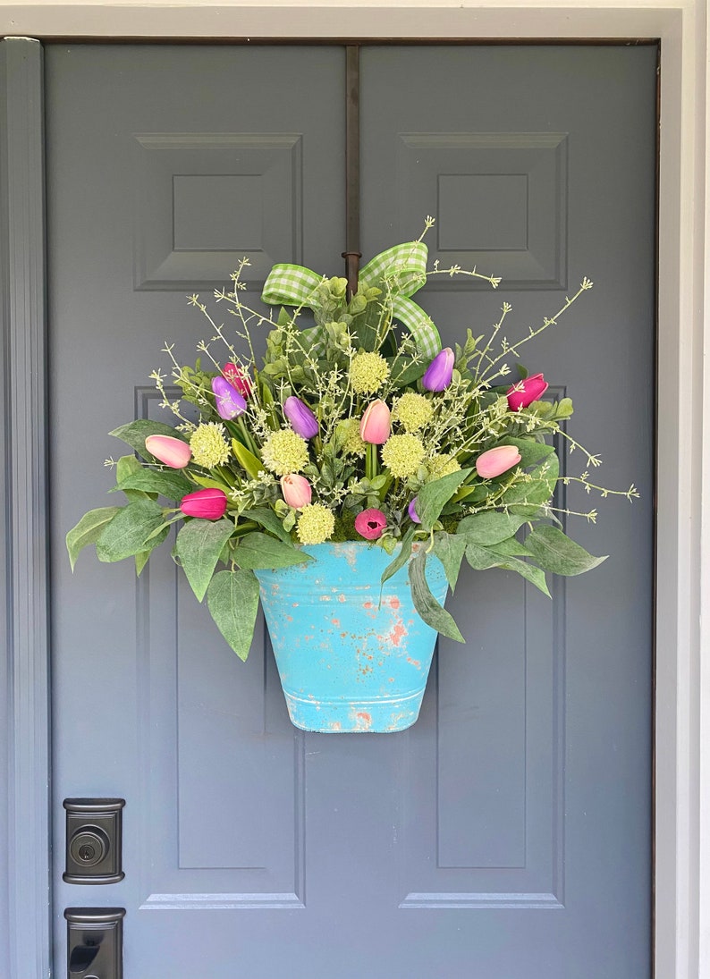 Spring Hanging Basket Tulip Basket Front Door Decor Etsy