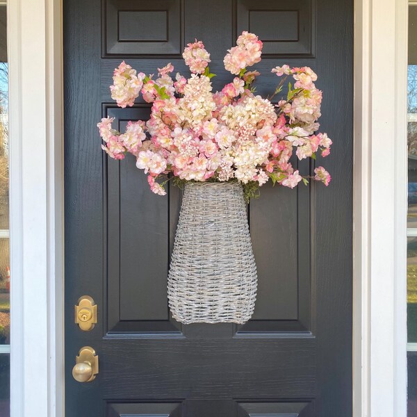 Cherry Blossom and Lilac Hanging Basket, Spring Door Hanging Basket, Front Door Decor for Spring, Easter Door Basket, Mothers Day Gift