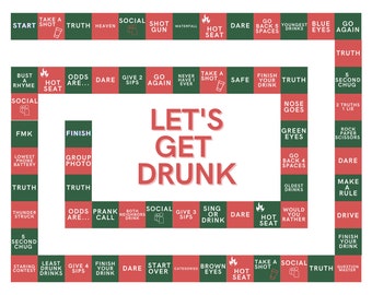 Holiday Let's Get Drunk Drinking Board Game With Rules, Christmas, Printable Drinking Board Game, Digital Drinking Game, Instant Download