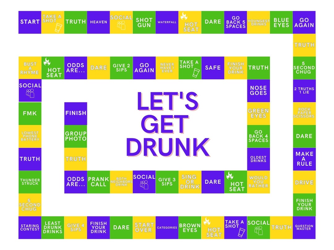 Mardi Gras Let's Get Drunk Drinking Board Game With Rules, Printable Drinking Board Game