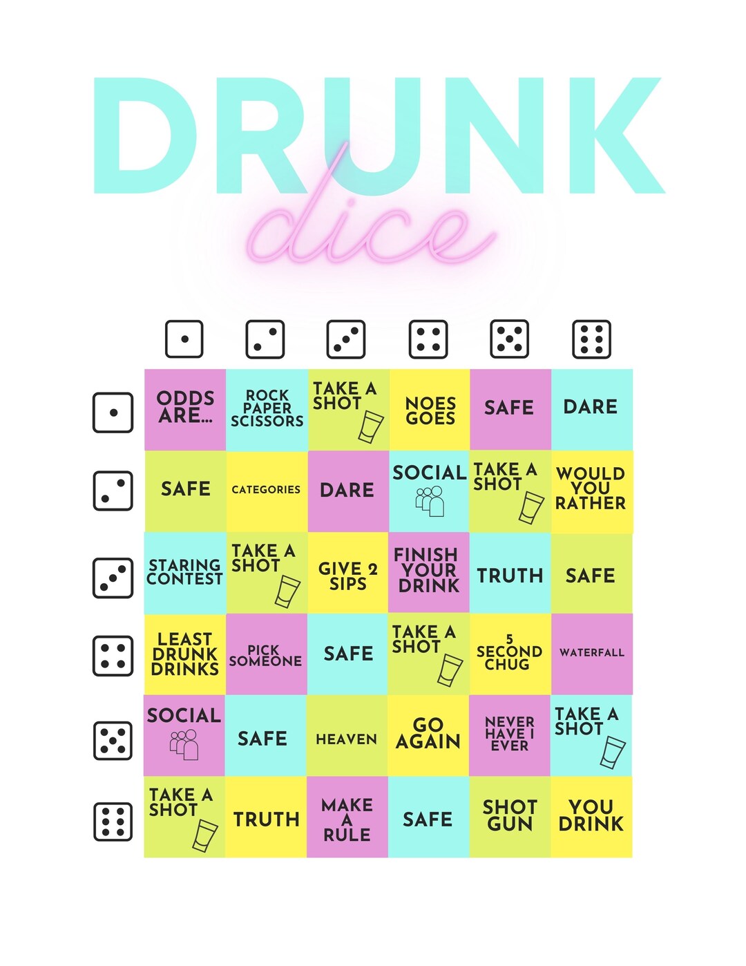 Drunk Dice Drinking Game With Rules Digital Download Drinking Game 