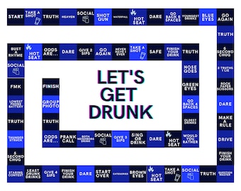 Let's Get Drunk Drinking Board Game With Rules, Printable Drinking Board Game, Digital Drinking Game, Instant Download Blue