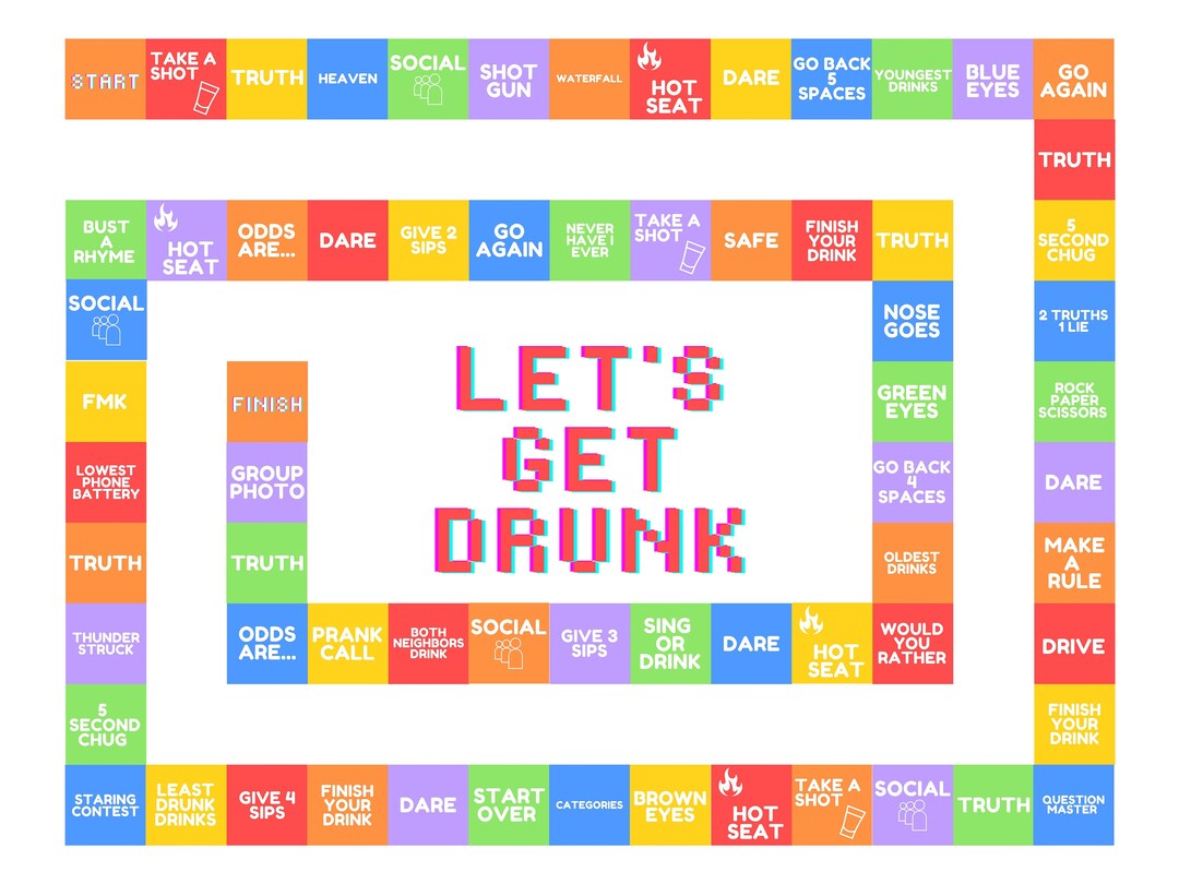 Let's Get Drunk Drinking Board Game With Rules, Printable Drinking