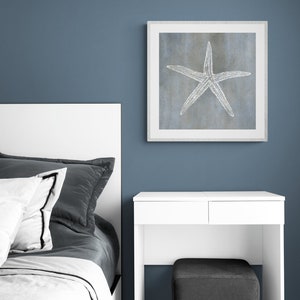 Rustic Grey Watercolor Starfish Print, Farmhouse Coastal Wall Art, Beach House Wall Decor