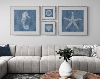 Ocean Blue Beach House Wall Art Set of 4 Wall Art, Coastal Printable ...